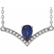 14K White Lab-Grown Blue Sapphire & .06 CTW Diamond 16" Necklace-