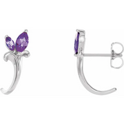 14K White Amethyst Floral-Inspired J-Hoop Earrings-