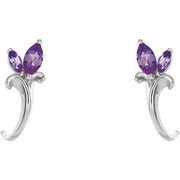 14K White Amethyst Floral-Inspired J-Hoop Earrings-