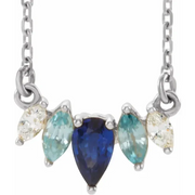 14K White Multi-Gemstone & .06 CTW Diamond Bar 16" Necklace-