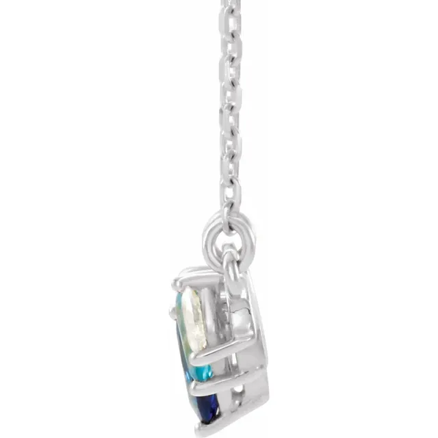 14K White Multi-Gemstone & .06 CTW Diamond Bar 16" Necklace-