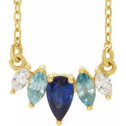 14K Yellow Multi-Gemstone & .06 CTW Diamond Bar 18" Necklace-