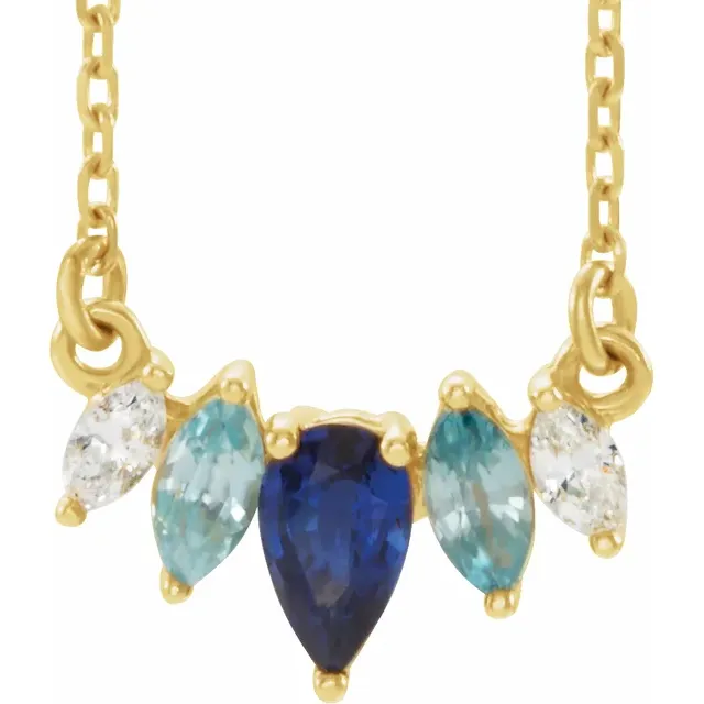 14K Yellow Multi-Gemstone & .06 CTW Diamond Bar 18" Necklace-