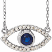 14K White Blue Sapphire & White Sapphire Evil Eye 18" Necklace-