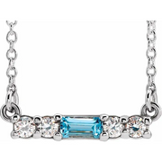 14K White Blue Zircon & 1/5 CTW Diamond 16" Necklace-