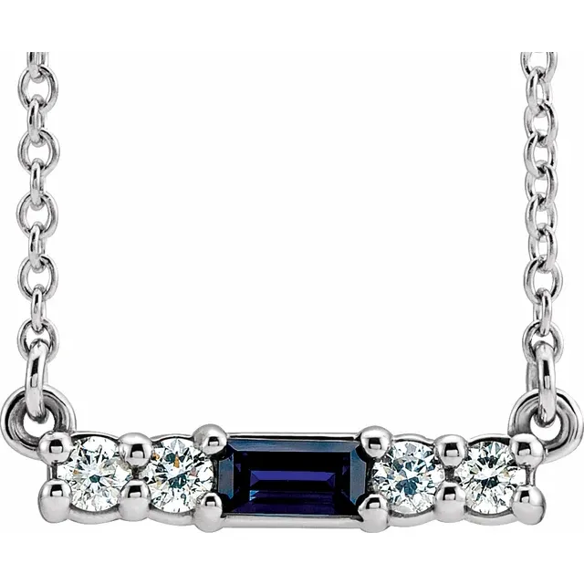 Platinum Blue Sapphire & 1/5 CTW Diamond 18" Necklace-