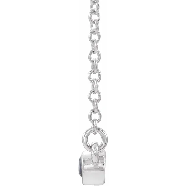 14K White Blue Sapphire Bezel-Set 16" Bar Necklace-