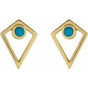 14K Yellow Turquoise Cabochon Pyramid Earrings-