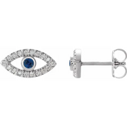 14K White Blue Sapphire & 1/6 CTW Diamond Earrings-
