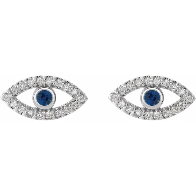 14K White Blue Sapphire & 1/6 CTW Diamond Earrings-