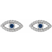 14K White Blue Sapphire & 1/6 CTW Diamond Earrings-