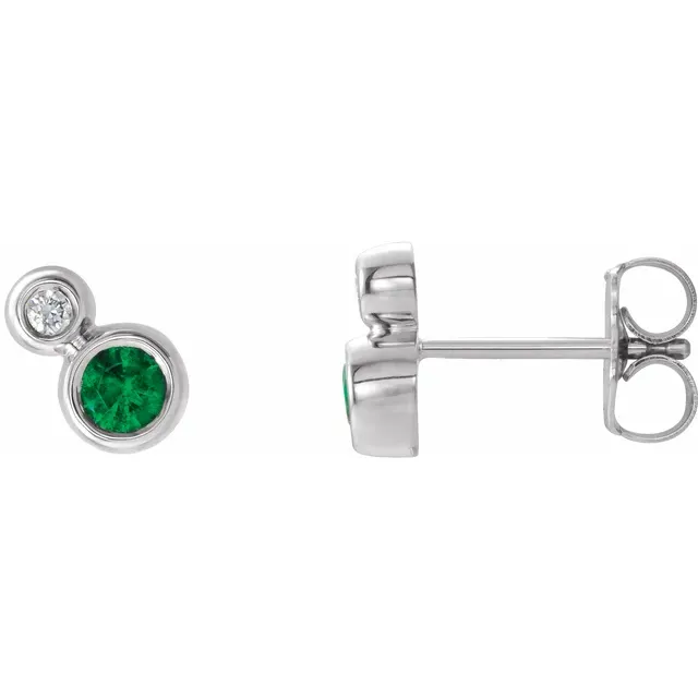 14K White Emerald & .03 CTW Diamond Earrings-