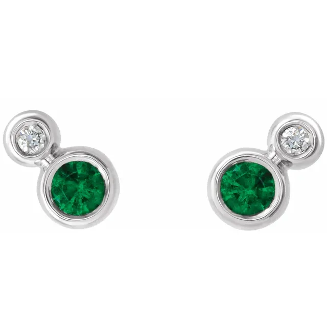 14K White Emerald & .03 CTW Diamond Earrings-