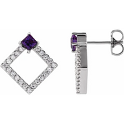 14K White Amethyst & 1/3 CTW Diamond Earrings-