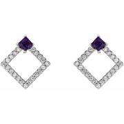 14K White Amethyst & 1/3 CTW Diamond Earrings-