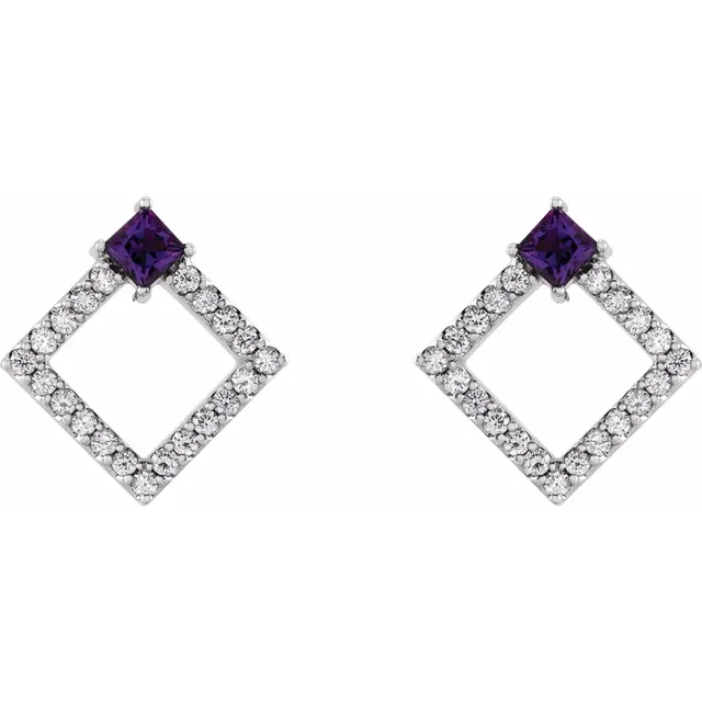 14K White Amethyst & 1/3 CTW Diamond Earrings-