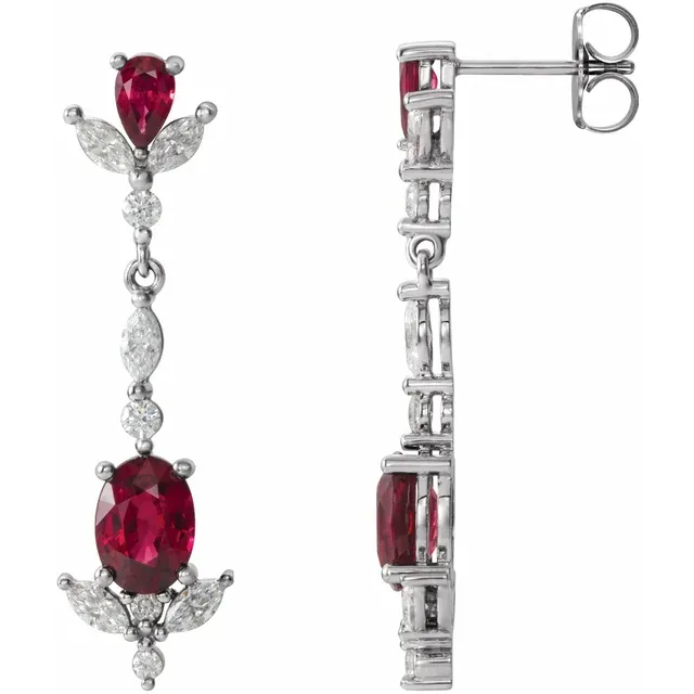 Platinum Ruby & 3/4 CTW Diamond Dangle Earrings-