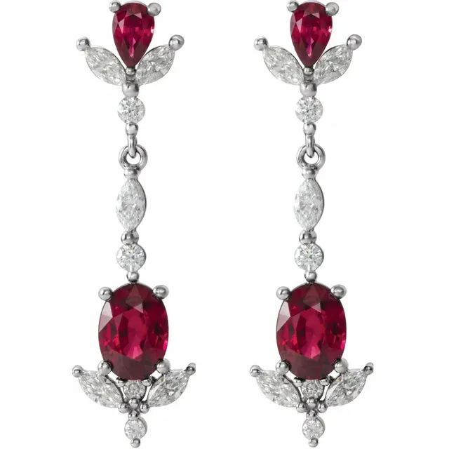 Platinum Ruby & 3/4 CTW Diamond Dangle Earrings-