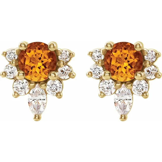 14K Yellow Citrine & 1/6 CTW Diamond Earrings-