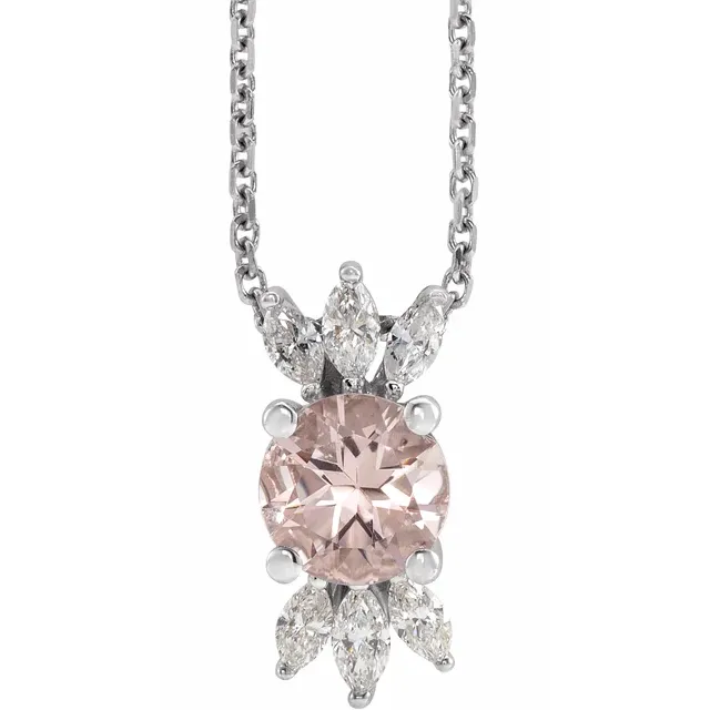 14K White Pink Morganite & 1/4 CTW Diamond 16-18" Necklace-