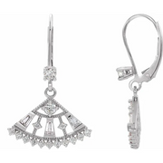 14K White 3/4 CTW Diamond Lever Back Fan Earrings-