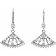 14K White 3/4 CTW Diamond Lever Back Fan Earrings-