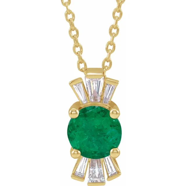 14K Yellow Emerald & 1/6 CTW Diamond 16-18" Necklace-