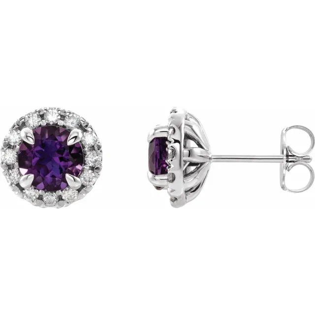 14K White Amethyst & 1/3 CTW Diamond Earrings-