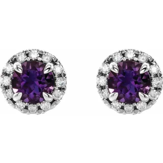 14K White Amethyst & 1/3 CTW Diamond Earrings-