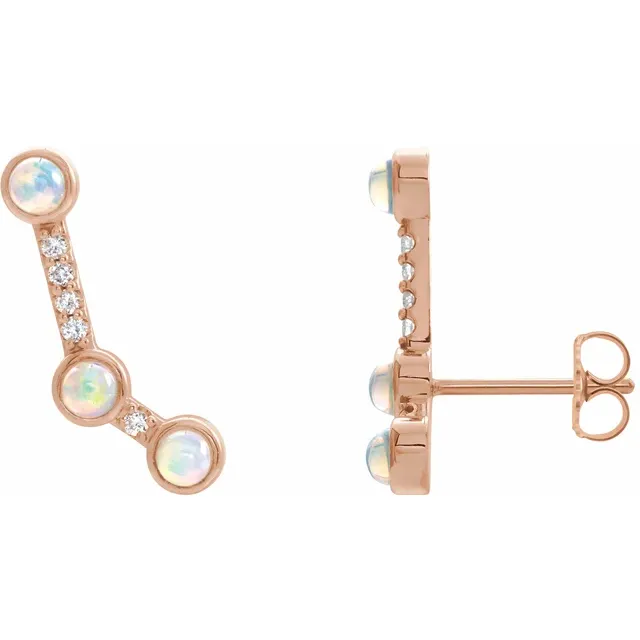 14K Rose Ethiopian Opal & .08 CTW Diamond Ear Climbers-