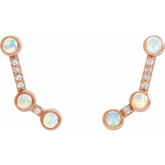 14K Rose Ethiopian Opal & .08 CTW Diamond Ear Climbers-