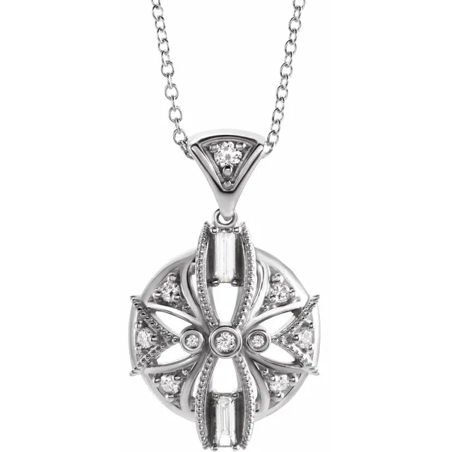 14K White 1/4 CTW Diamond Vintage-Inspired 16-18" Necklace-