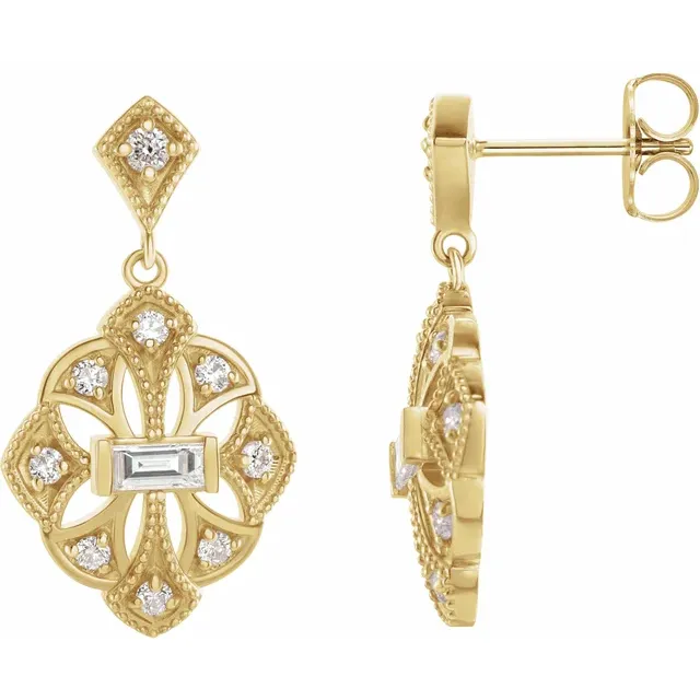 14K Yellow 3/8 CTW Diamond Vintage-Inspired Earrings-