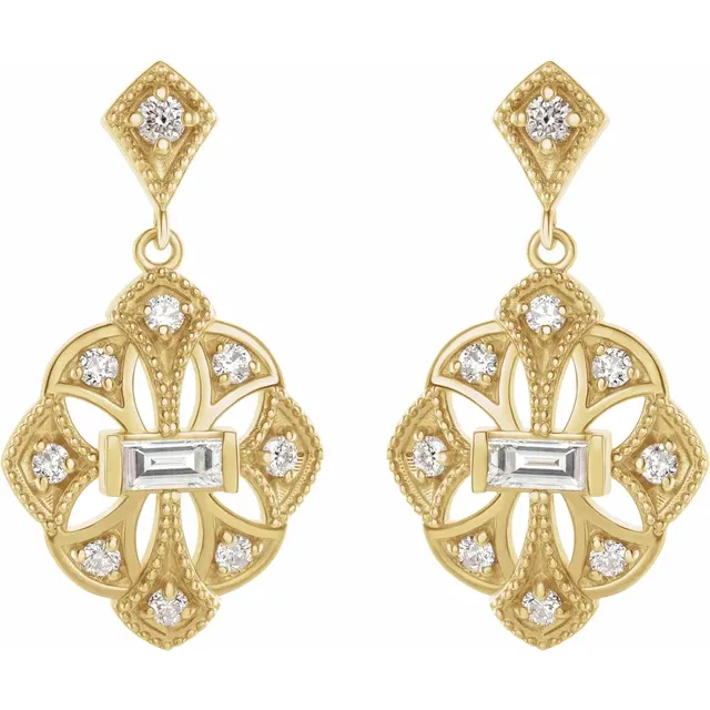 14K Yellow 3/8 CTW Diamond Vintage-Inspired Earrings-
