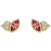 14K Yellow Pink Tourmaline and .05 CTW Diamond Earrings-