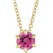14K Yellow Round 5 mm Pink Tourmaline Solitaire 16-18" Necklace-