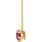 14K Yellow Round 5 mm Pink Tourmaline Solitaire 16-18" Necklace-