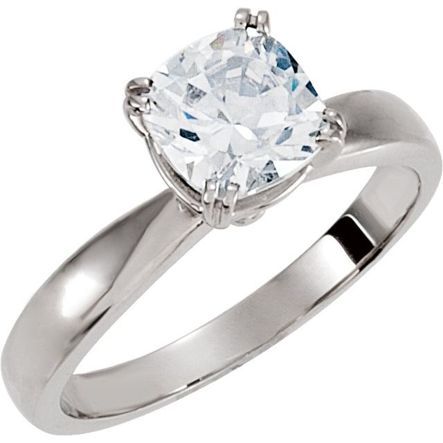 10K White 5 mm Cushion Cubic Zirconia Solitaire Engagement Ring-