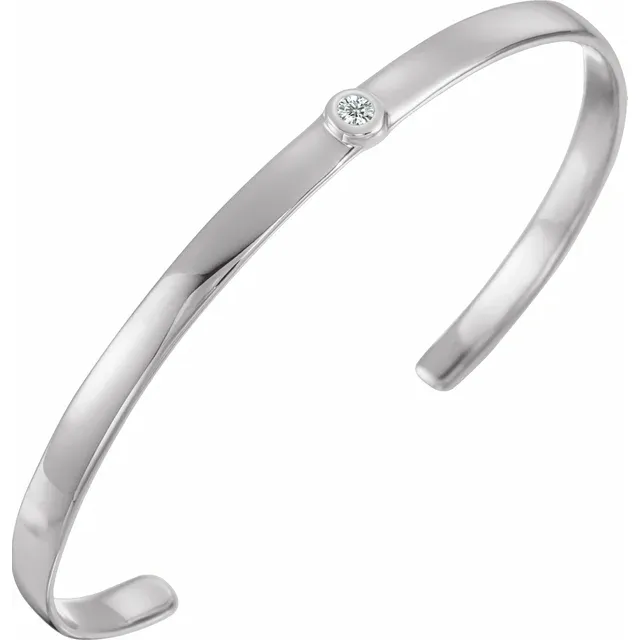 14K White 1/10 CT Diamond Cuff 6" Bracelet-