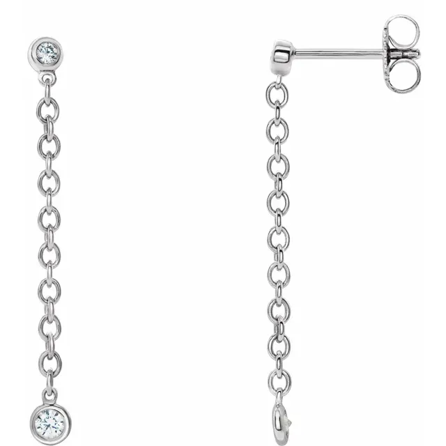 14K White 1/5 CTW Diamond Bezel Set Chain Earrings-