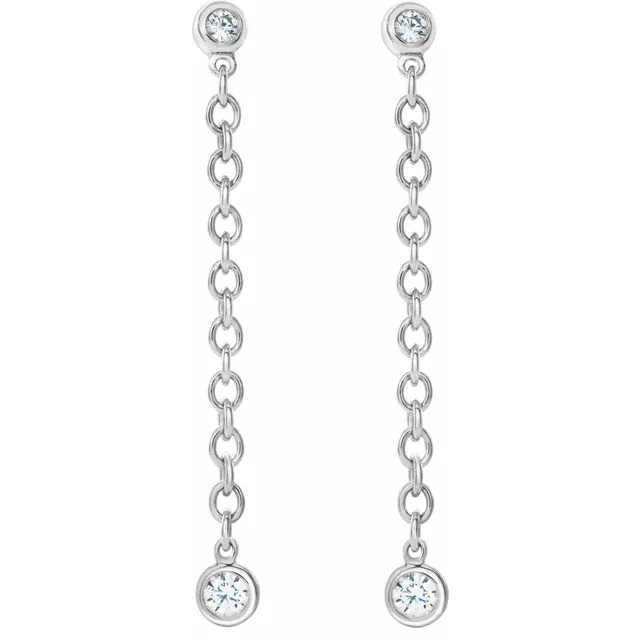 14K White 1/5 CTW Diamond Bezel Set Chain Earrings-