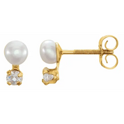 14K Yellow Freshwater Cultured Pearl & Cubic Zirconia Earrings-