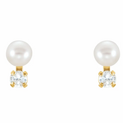 14K Yellow Freshwater Cultured Pearl & Cubic Zirconia Earrings-