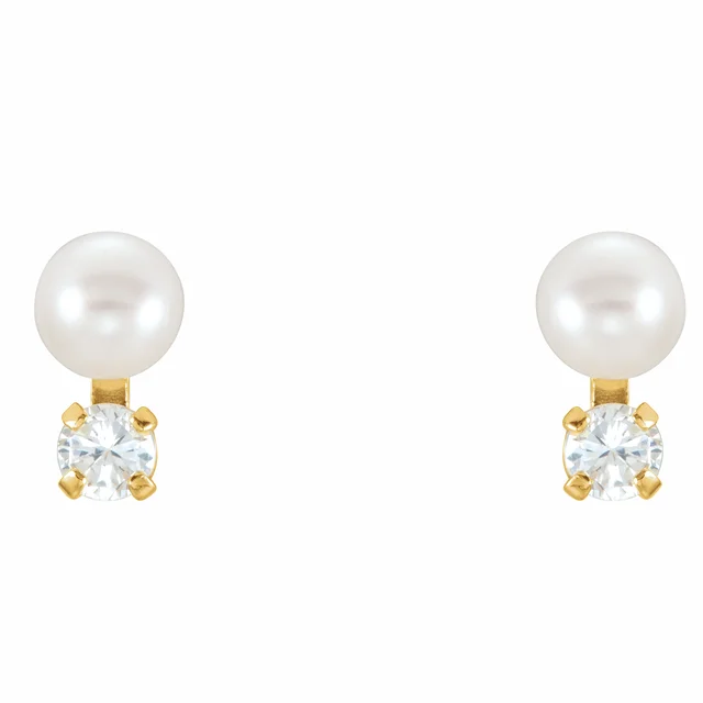 14K Yellow Freshwater Cultured Pearl & Cubic Zirconia Earrings-
