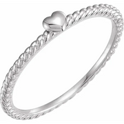 14K White Heart Rope Ring-7.00 (approximate standard size)-