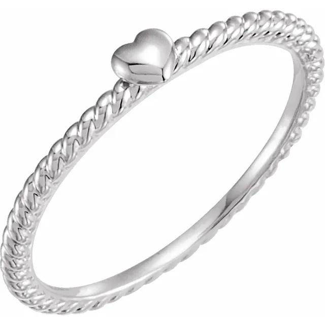 14K White Heart Rope Ring-7.00 (approximate standard size)-