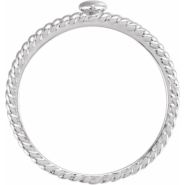 14K White Heart Rope Ring-7.00 (approximate standard size)-