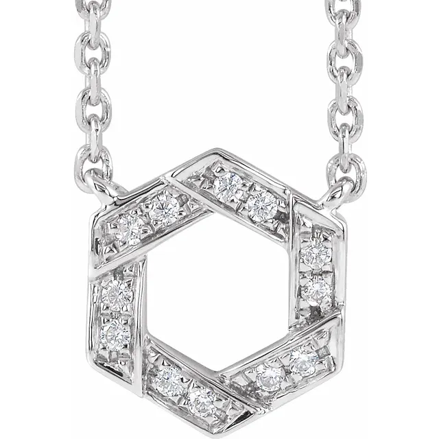 14K White .06 CTW Diamond Geometric 16-18" Necklace-