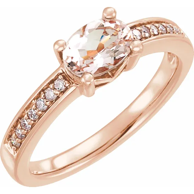 14K Rose Morganite & 1/10 CTW Diamond Ring-