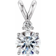 14K White 6.5 mm Round Forever One Moissanite & .05 CTW Diamond Pendant-